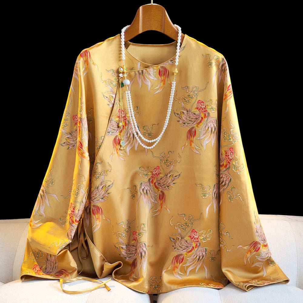 China Chic New Chinese Diagonal Front Panbutton Shirt Women s Design Sense Small Retro Jacquard Casual Long Sleeve Guochao Top image 6
