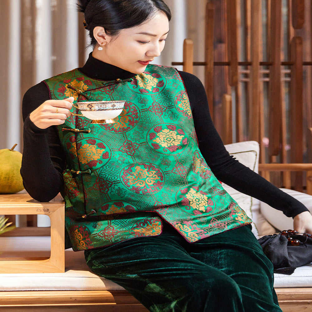 Feiyi Tangdong silk woven brocade fragrant cloud yarn versatile stand collar women retro Chinese style loose buckle clip cotton horse clip women image 1