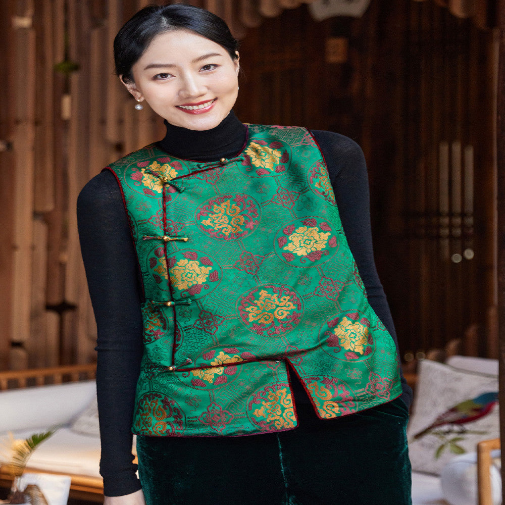 Feiyi Tangdong silk woven brocade fragrant cloud yarn versatile stand collar women retro Chinese style loose buckle clip cotton horse clip women image 2