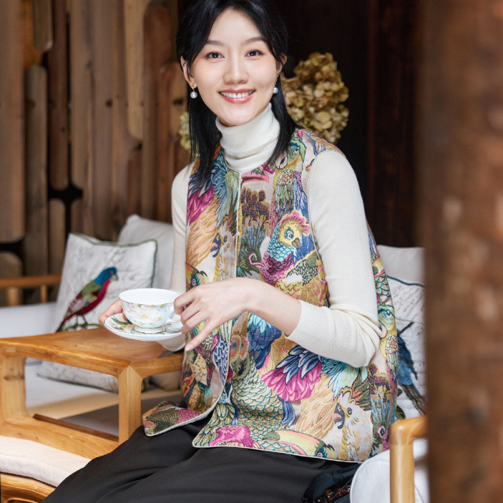 Feiyi Tang style Chinese style improved women s jacquard double sided wearing stand collar retro acetate Tang vest vest vest vest women s jacket image 11
