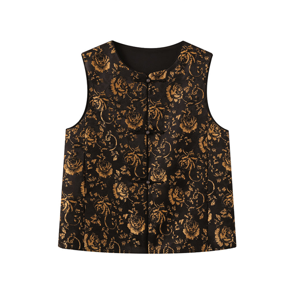 Ruyi Lianyun Mingse New Round Collar Double breasted Jacquard Vest for Women Retro New Chinese Style Buckle Shoulder Tank Top image 9