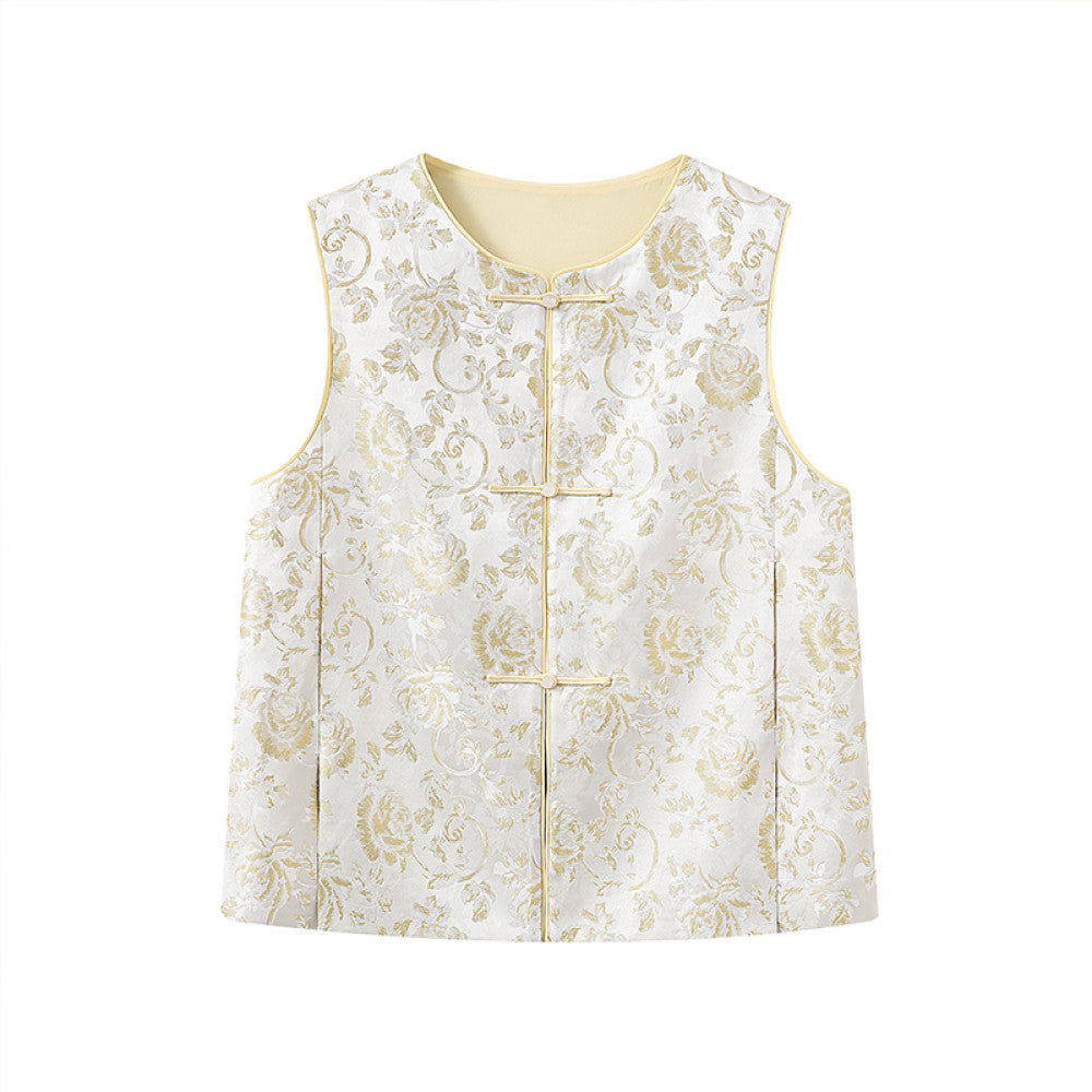 Ruyi Lianyun Mingse New Round Collar Double breasted Jacquard Vest for Women Retro New Chinese Style Buckle Shoulder Tank Top image 17