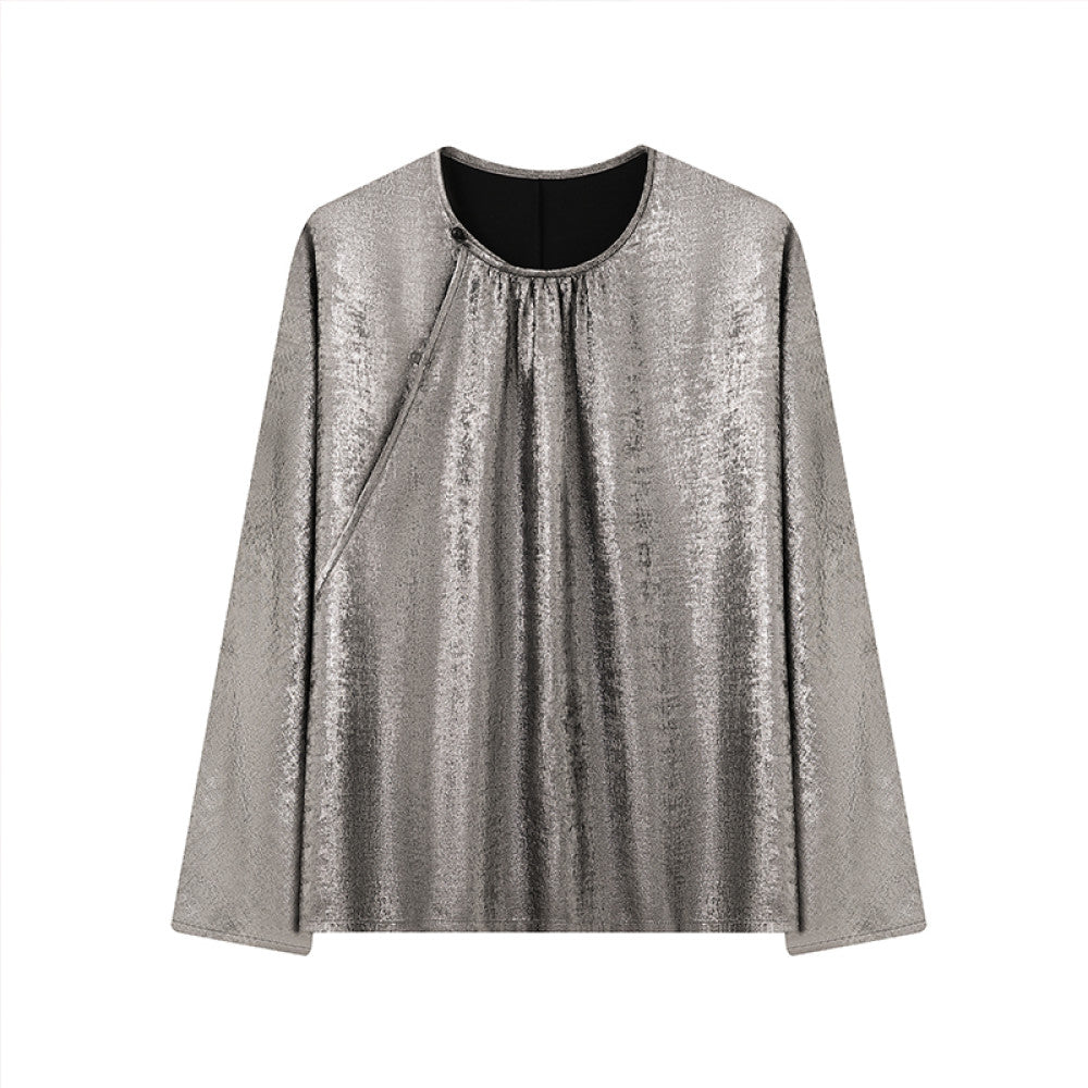 Ruyi Lianyun Spring and Autumn New Round Collar Slant Hemp Blouse Women s New Chinese Retro Jade Bead Broken Fold Top image 11