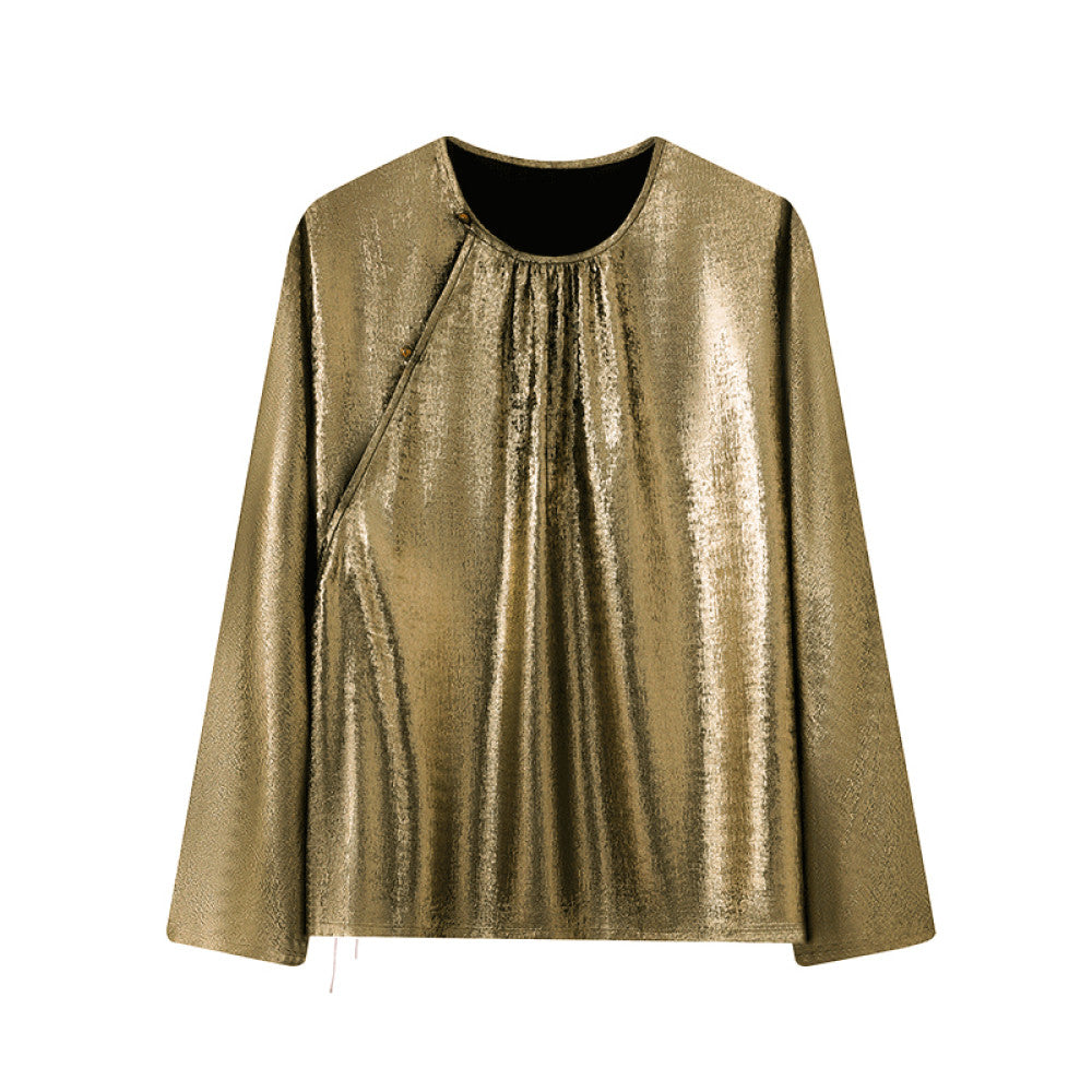 Ruyi Lianyun Spring and Autumn New Round Collar Slant Hemp Blouse Women s New Chinese Retro Jade Bead Broken Fold Top image 23