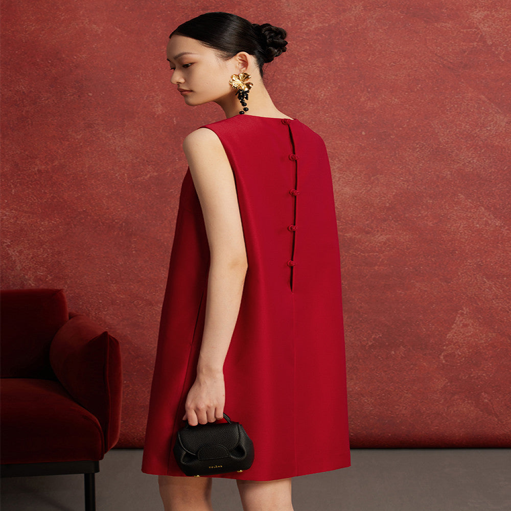 Ruyi Lianyun spring and autumn new round neck jacquard straight dress female retro new Chinese style buttoned long skirt image 1