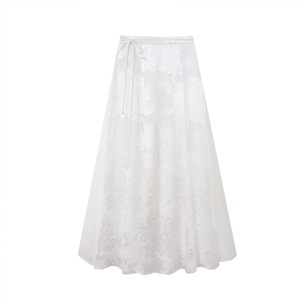 ASAYA2869 Spring New Silk Cut Flower New Chinese Style National Style Lace-up Horse Face Skirt