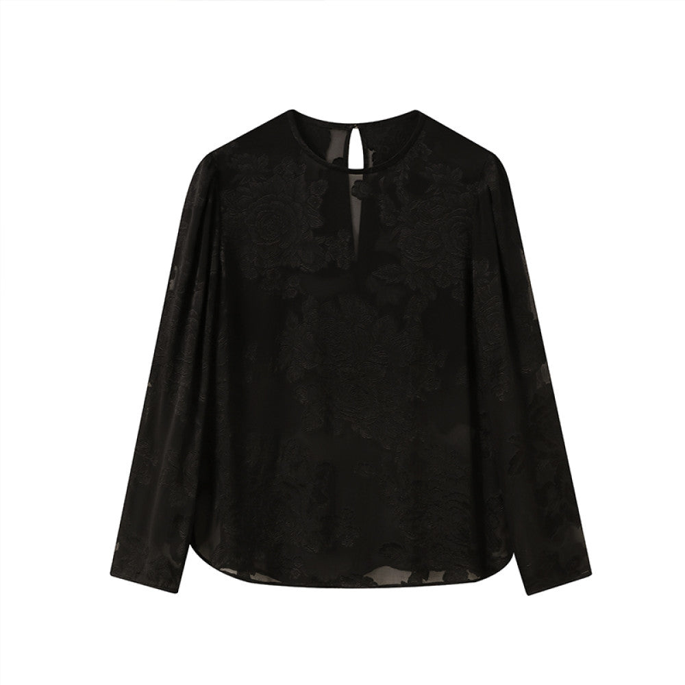 ASAYA2868 Round neck mulberry silk Chinese style national style cut flower shirt
