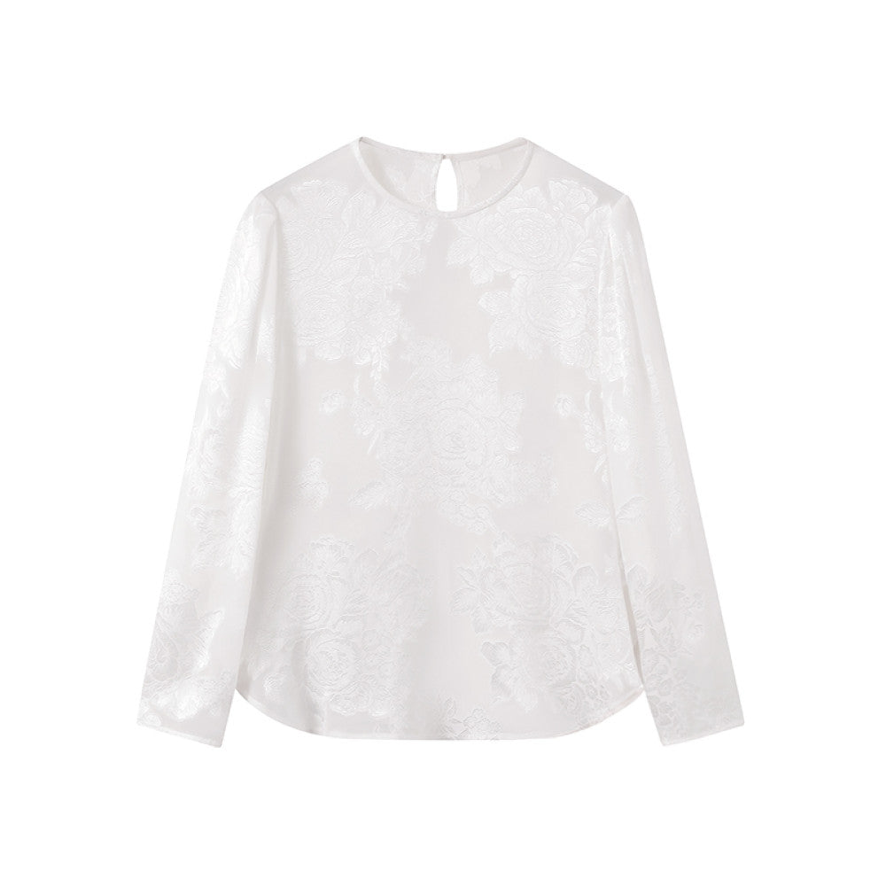 Ruyi Lianyun Spring and Autumn New Round Neck Long Sleeve Mulberry Silk Scissors Shirt Women s Retro New Chinese Style Top image 23