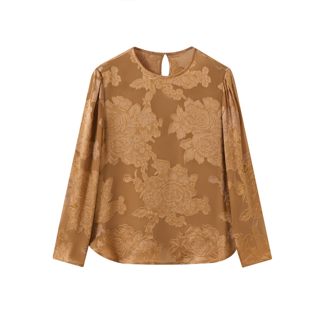 ASAYA2868 Round neck mulberry silk Chinese style national style cut flower shirt