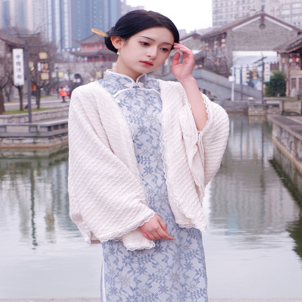 Vintage Art Spring Summer Versatile Knitted Cardigan Republic of China Style Coat Paired with Cheongsam Shawl and Cloak 2025 New Style image 0