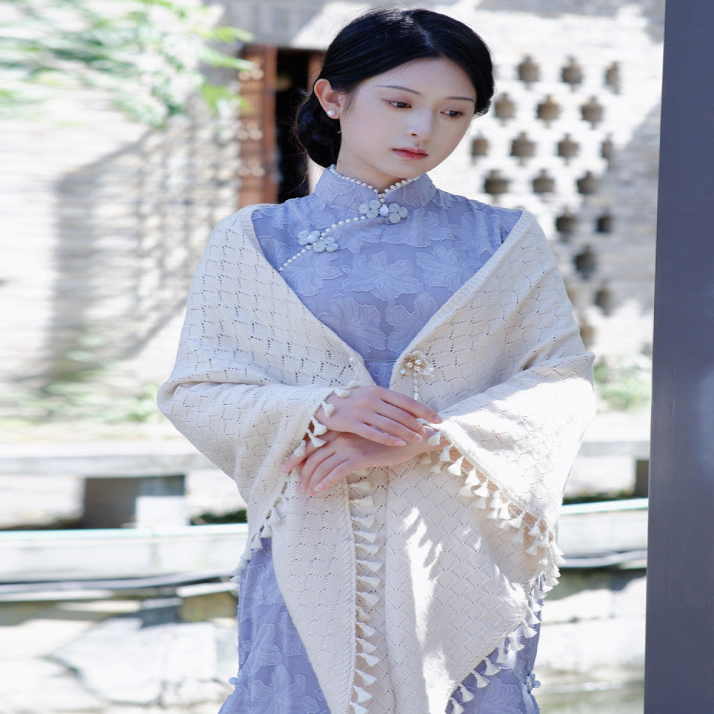 Vintage Art Spring Summer Versatile Knitted Cardigan Republic of China Style Coat Paired with Cheongsam Shawl and Cloak 2025 New Style image 12