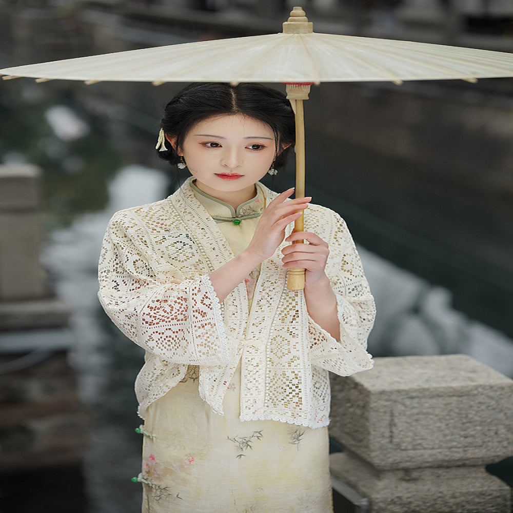 Vintage Art Spring Summer Versatile Knitted Cardigan Republic of China Style Coat Paired with Cheongsam Shawl and Cloak 2025 New Style image 17