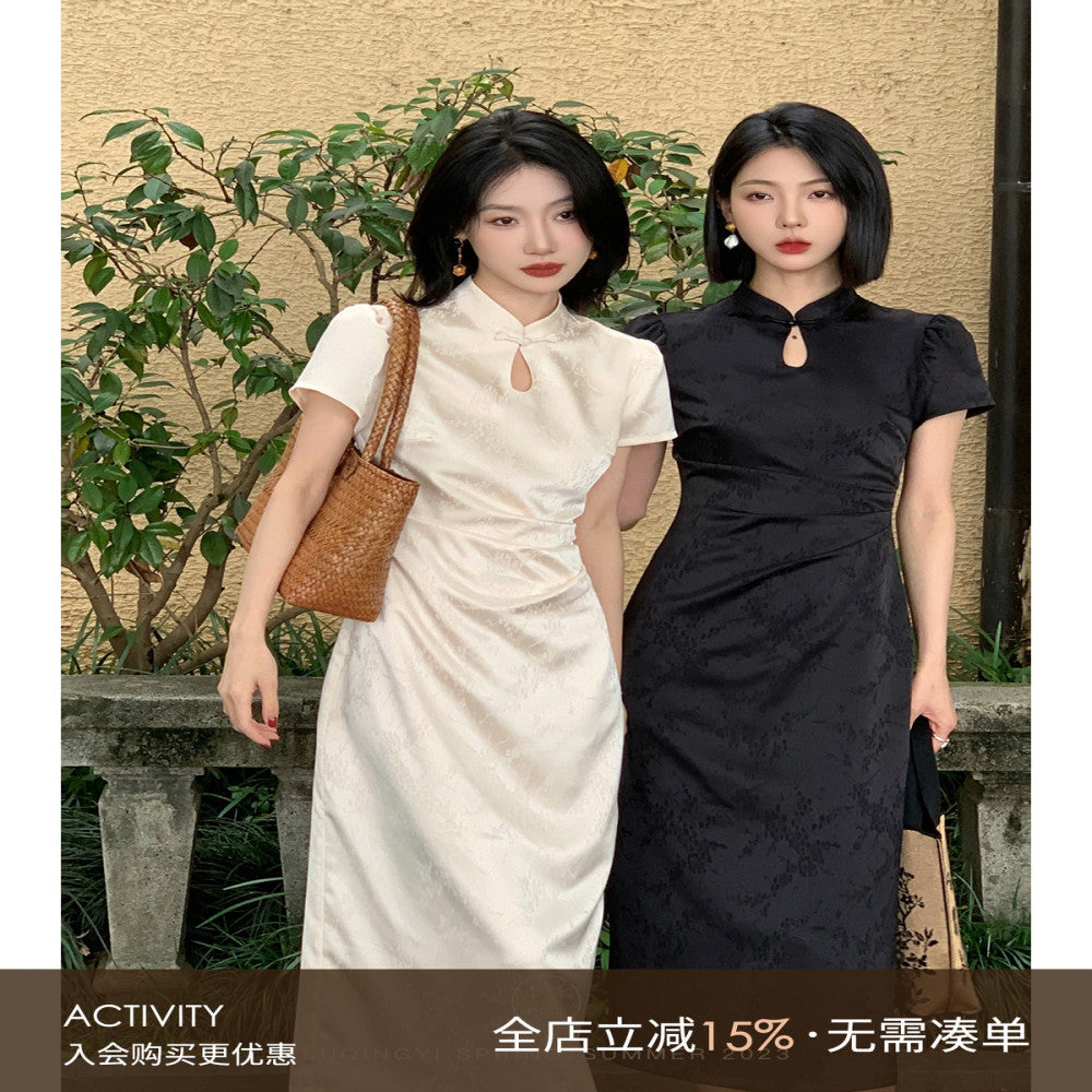 Lu Qingyi Original Clear Light Diao Heavy Industry Jacquard Cheongsam Skirt for Women Summer Chinese Style Improved New Chinese Style Dress image 1