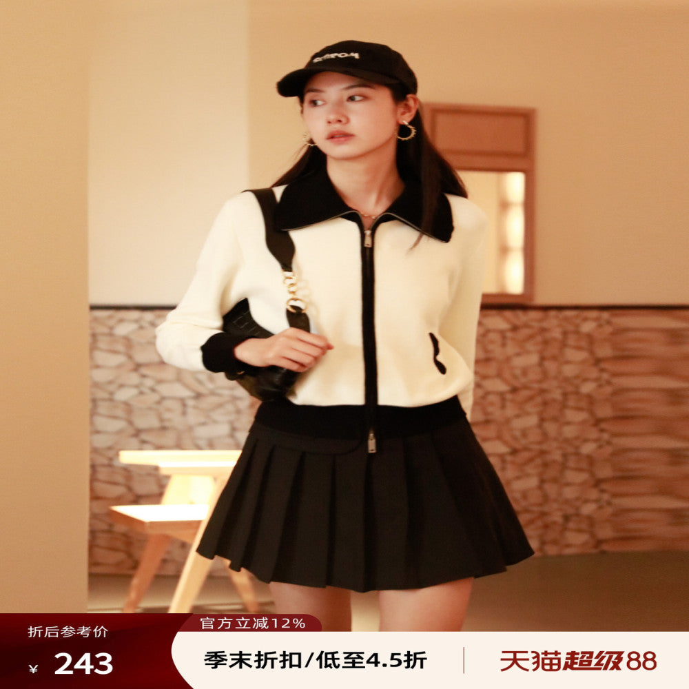 Nishimachi Village House Knitted Shirt Women s Autumn New Collection Retro Simple Versatile Color blocked Zipper Short cardigan AC8213003 image 0