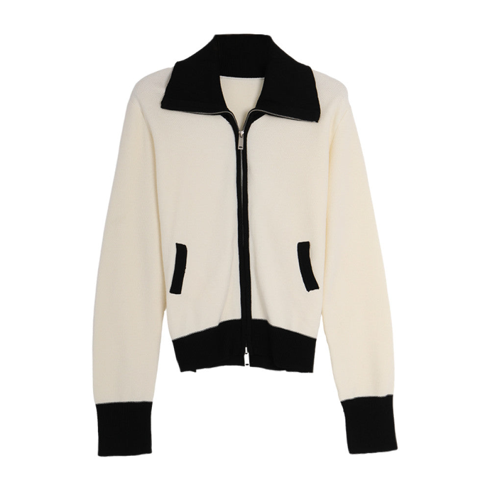 Nishimachi Village House Knitted Shirt Women s Autumn New Collection Retro Simple Versatile Color blocked Zipper Short cardigan AC8213003 image 6