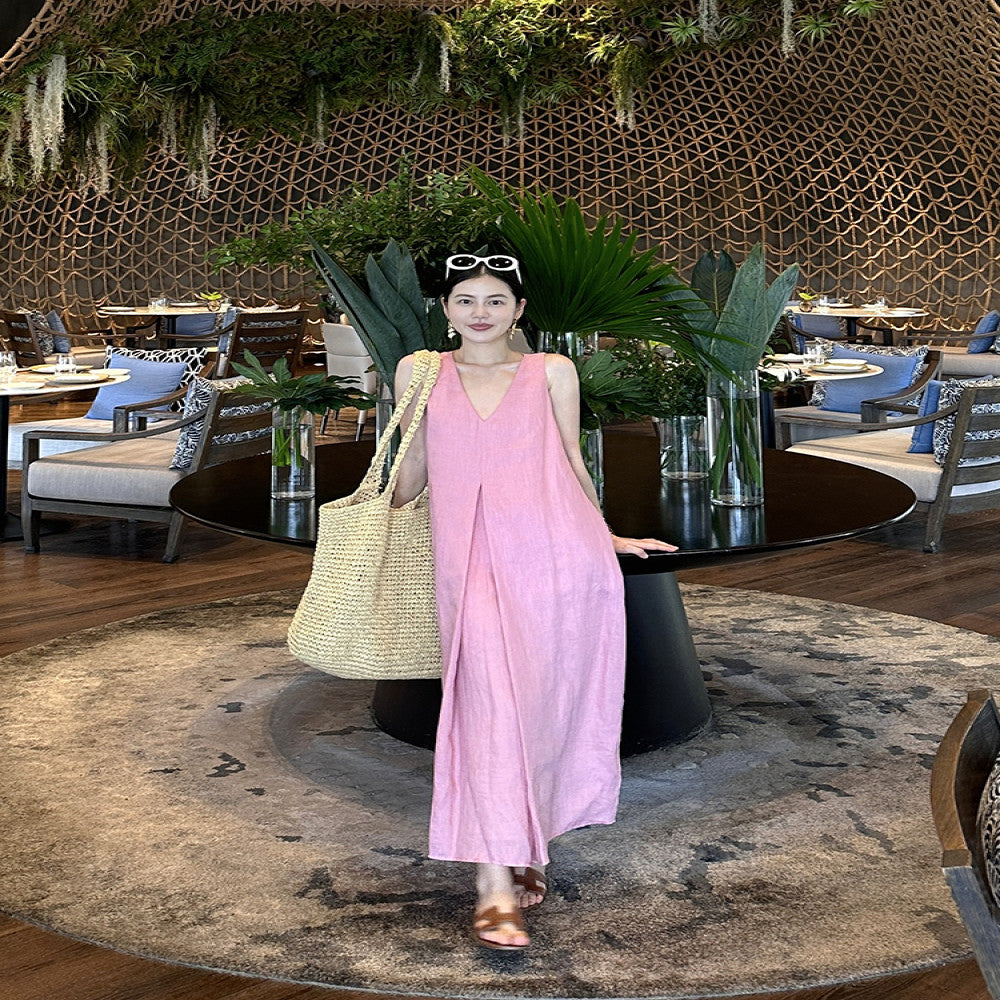 Cml midsummer linen vest skirt cocoon shaped dress summer new design sense Korean version temperament sleeveless V neck camisole skirt image 1
