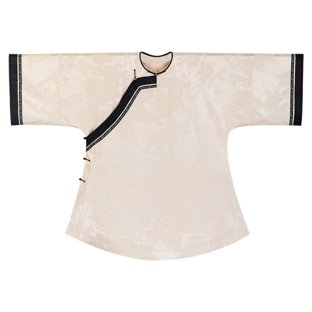 Cloud sideburns fragrant evening One city style fluff Chinese beige jacquard satin restored Qing Han diagonal women s robe top loose fitting image 6