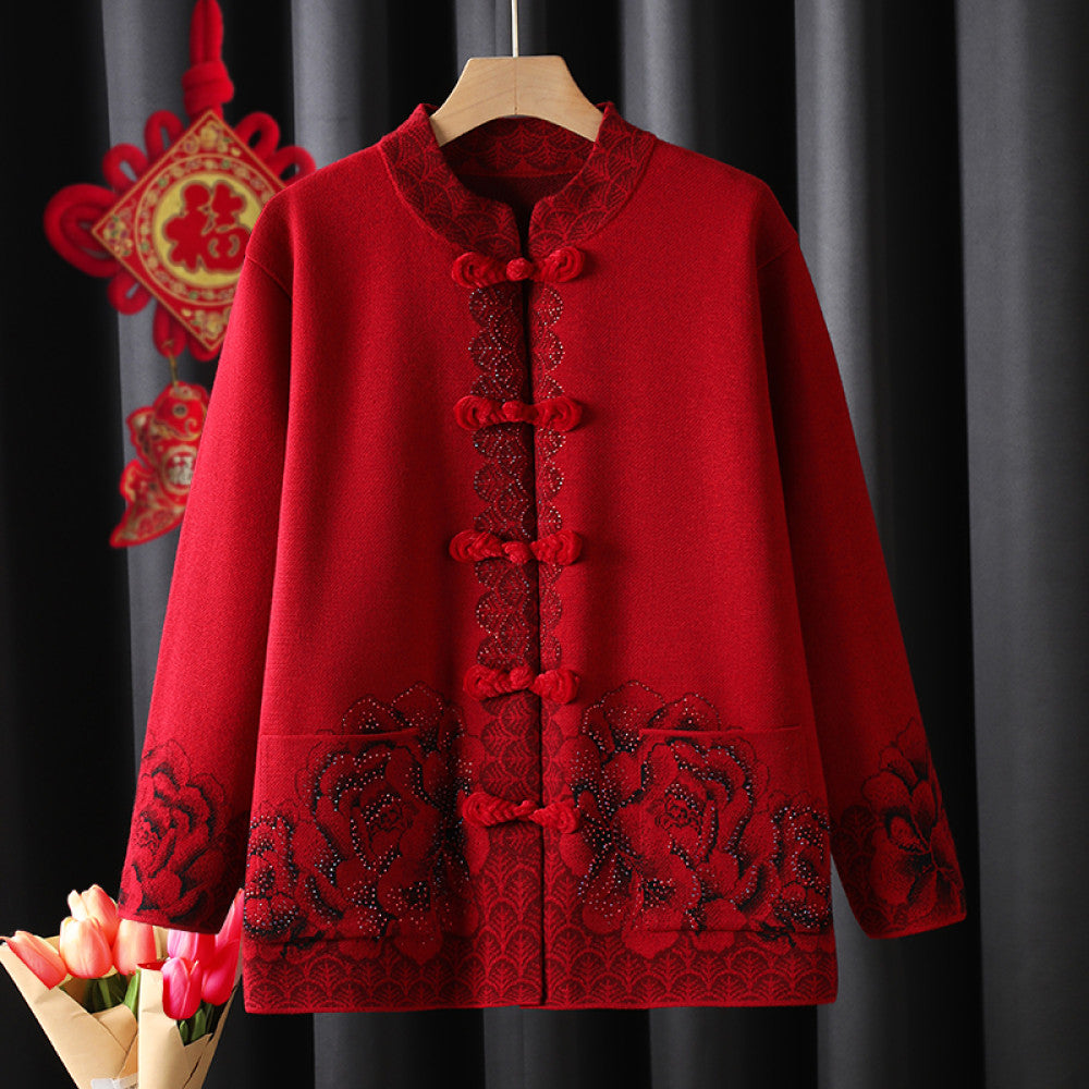 ASAYA2835 Tang suit retro buckle dress, grandma coat