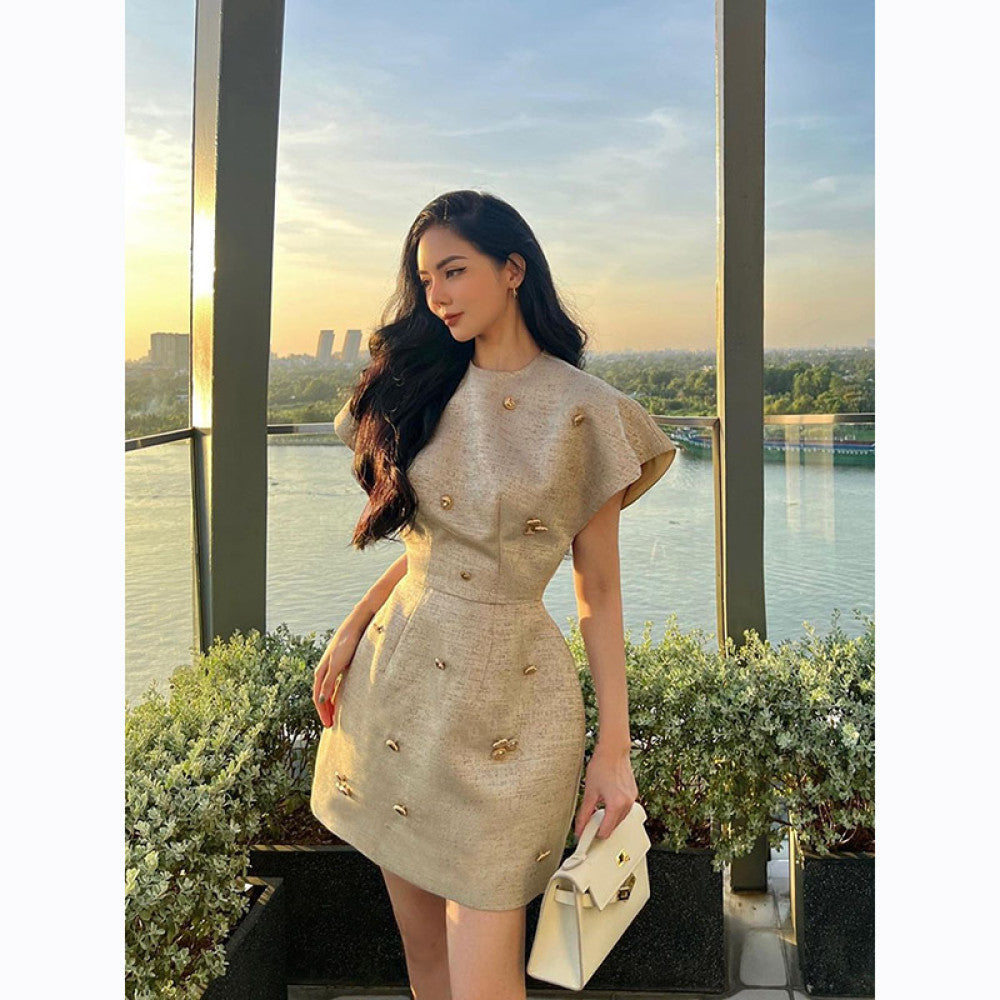 Pet powder clearance collection small fragrant style dress women s summer socialite temperament retro western style high end feeling dress image 6
