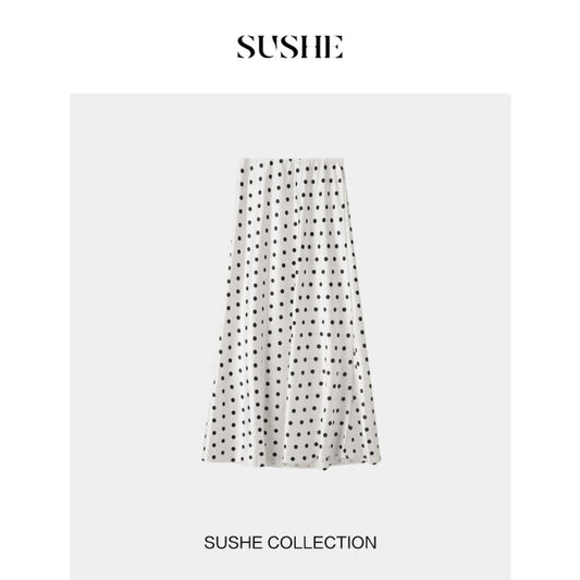 ASAYA4738 – Polka Dot Elegance Skirt ⚪⚫✨