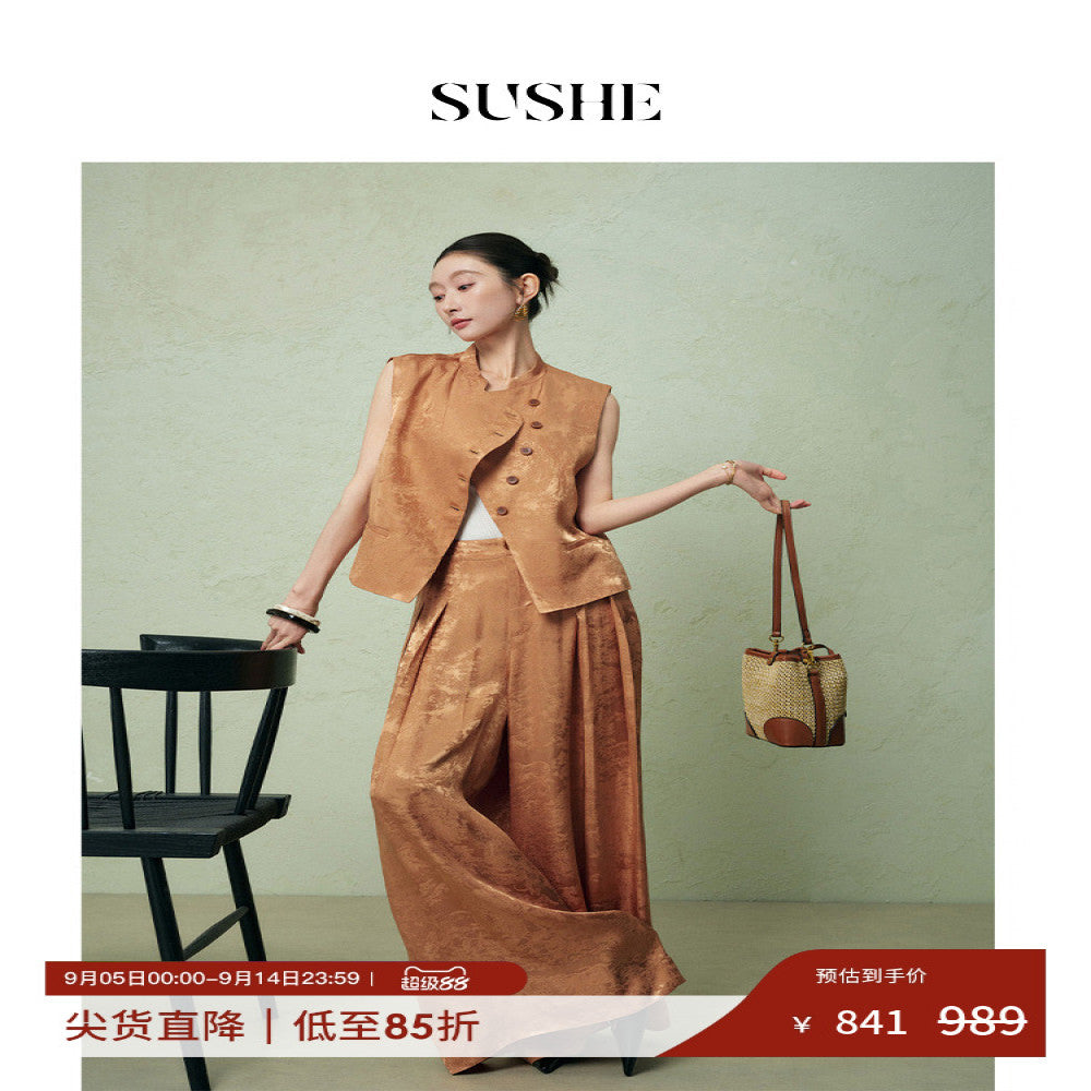 Shuxi SUSHE Xi Ying National Style Stand up Collar Embossed Drop off Sleeveless Vest Pants Set for Women 2025 Summer Edition image 0