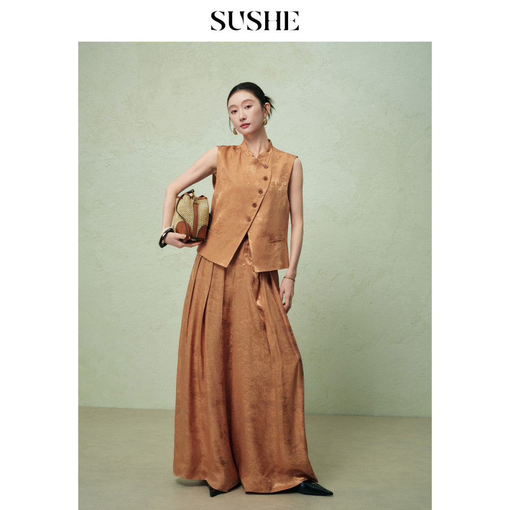 Shuxi SUSHE Xi Ying National Style Stand up Collar Embossed Drop off Sleeveless Vest Pants Set for Women 2025 Summer Edition image 10