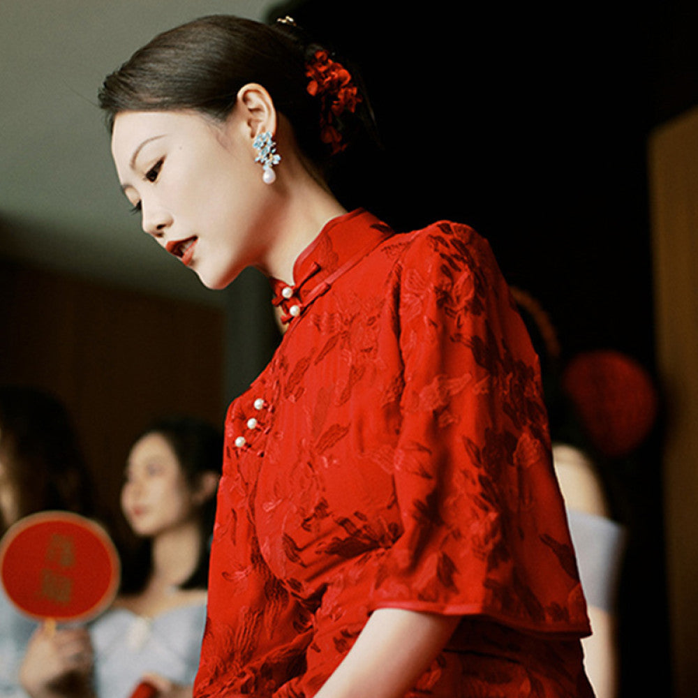 Hanging Sun New Chinese Retro Bridal Cheongsam Young Style Red Wedding Certificate Toasting Dress Improved Engagement Dress image 17