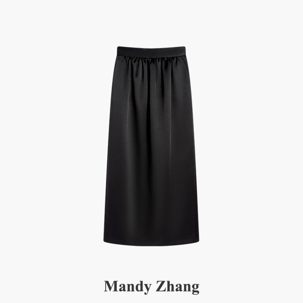 MandyZhang French retro high end satin flower bud straight skirt women s autumn and winter pink slim long skirt image 20
