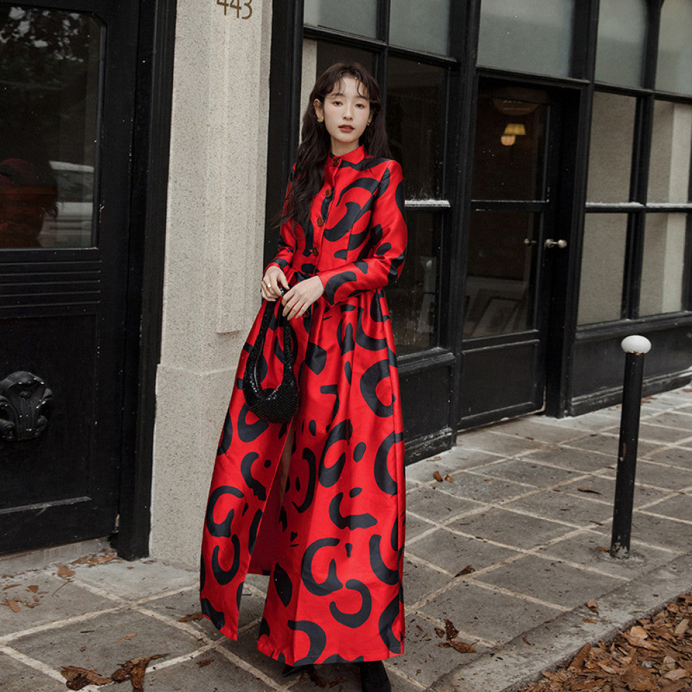 Red Dust has you 2025 autumn new thick coat waist cinching and slimming New Year s red super long Korean drama temperament coat image 16
