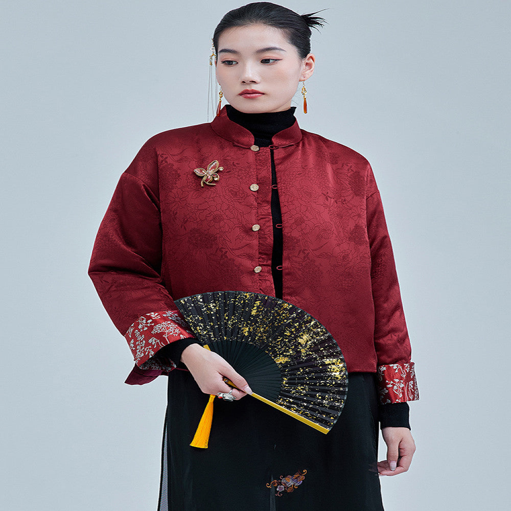 Moyu 2024 Autumn Winter New Chinese Style Retro Jacquard Segment Cotton Jacket New Chinese Red Tang Top Coat image 0