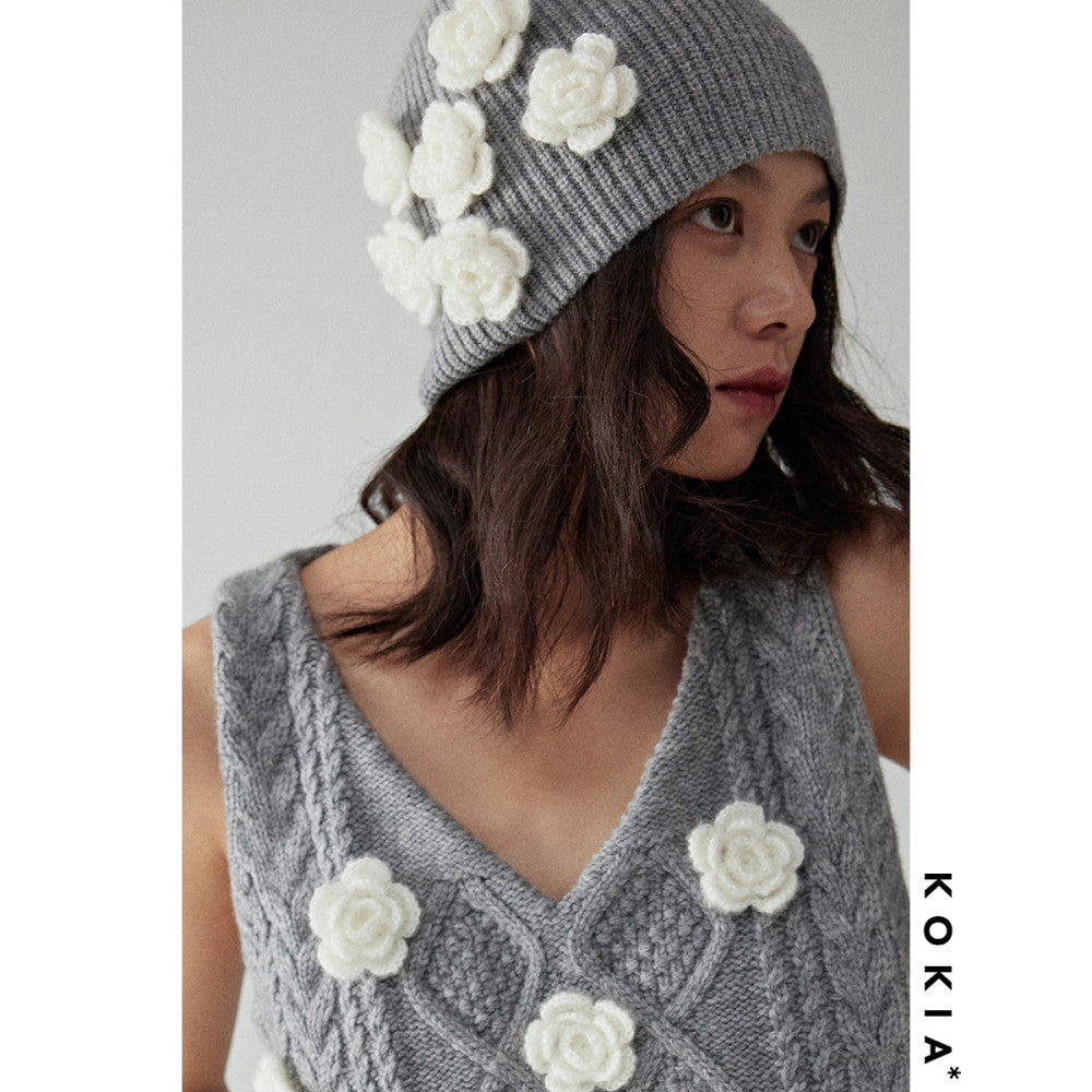 KOKIA spot Australian wool knitted wool hat camellia three dimensional hand crocheted image 8