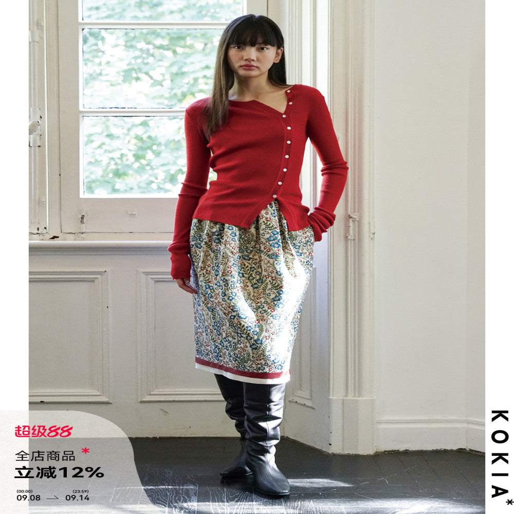 KOKIA Spot Word of Mouth Skin friendly Basulan wool slim fit base sweater with slanted placket and buttoned knit sweater image 1