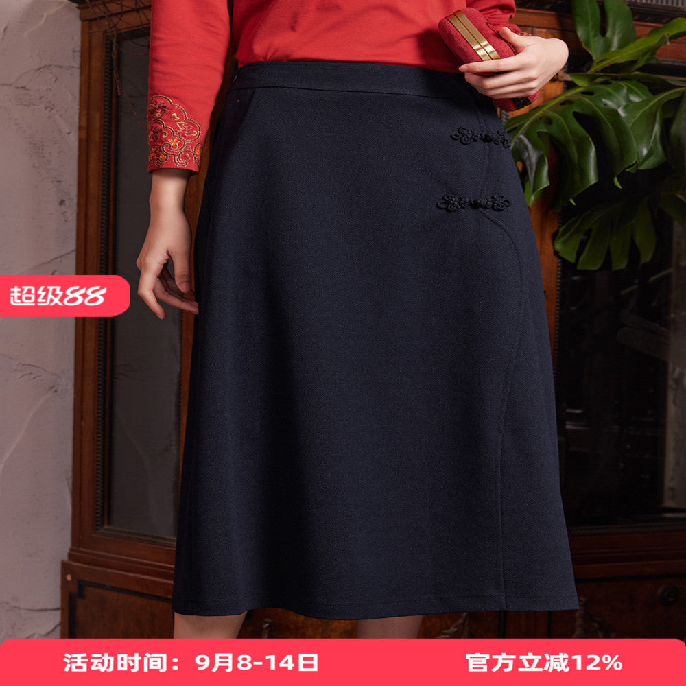 Bu Fu Autumn New Qingdai Side Splicing Flower Button Half length Skirt for Daily Comfort Small Retro Popular Women image 0