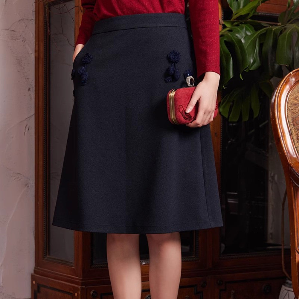 Bu Fu Autumn New Qingdai Side Splicing Flower Button Half length Skirt for Daily Comfort Small Retro Popular Women image 20