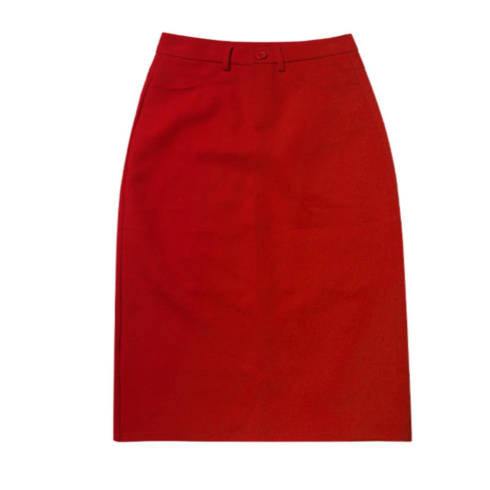 West Kowloon Spring and Autumn New Product High Waist Loose Peach Heart Straight Tube One Step Skirt with Split Half Body Long Dress in Red for Skinny Women image 5