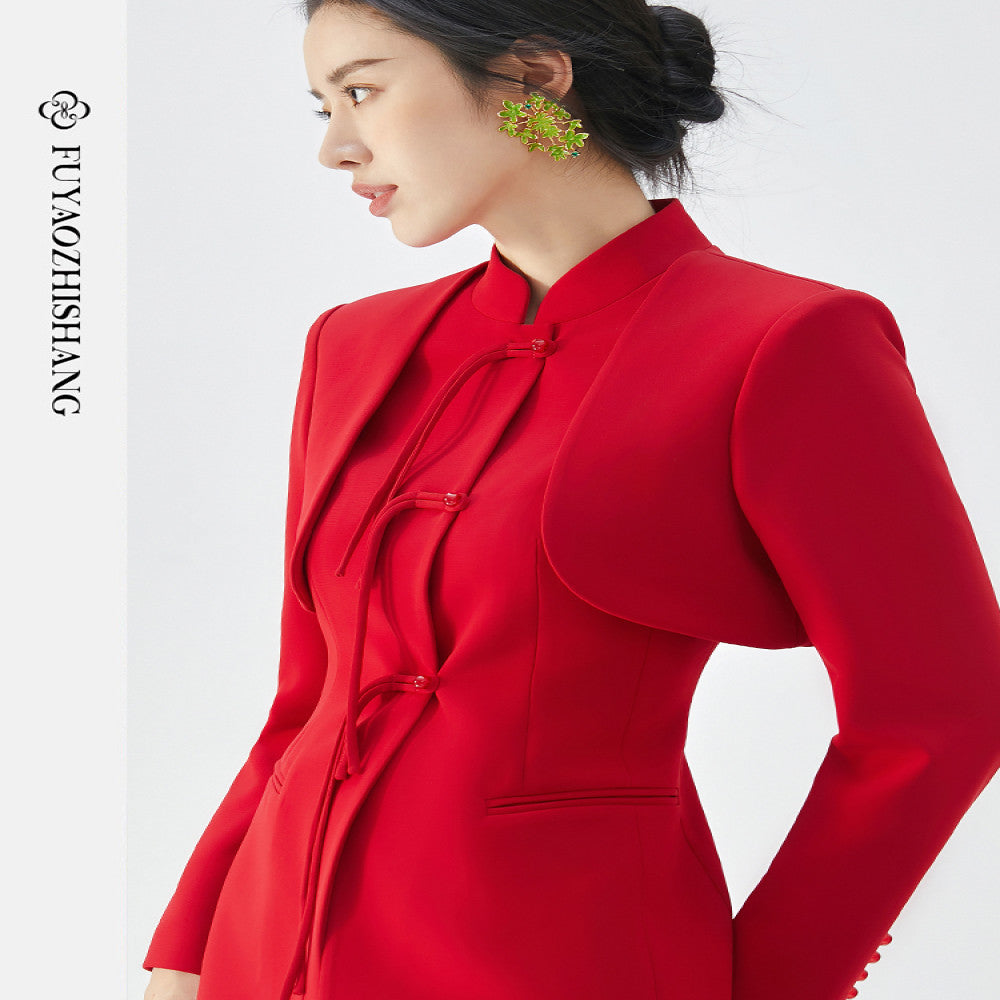 FUYAO s new Chinese style women s clothing red suit jacket women s suit high end improvement Tang suit autumn image 52