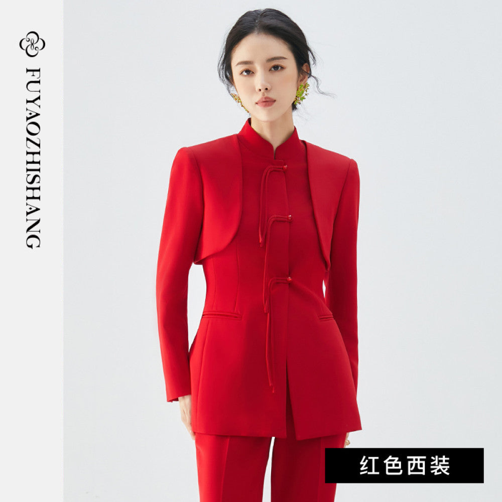 FUYAO s new Chinese style women s clothing red suit jacket women s suit high end improvement Tang suit autumn image 61