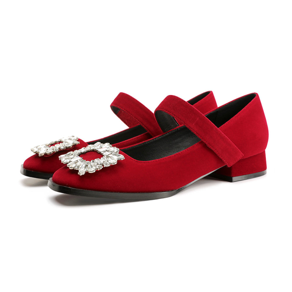 Miss found red wedding shoes thick heels bridal shoes low heels not tiring feet Hanfu Mary Jane 2025 new style spring and summer image 9