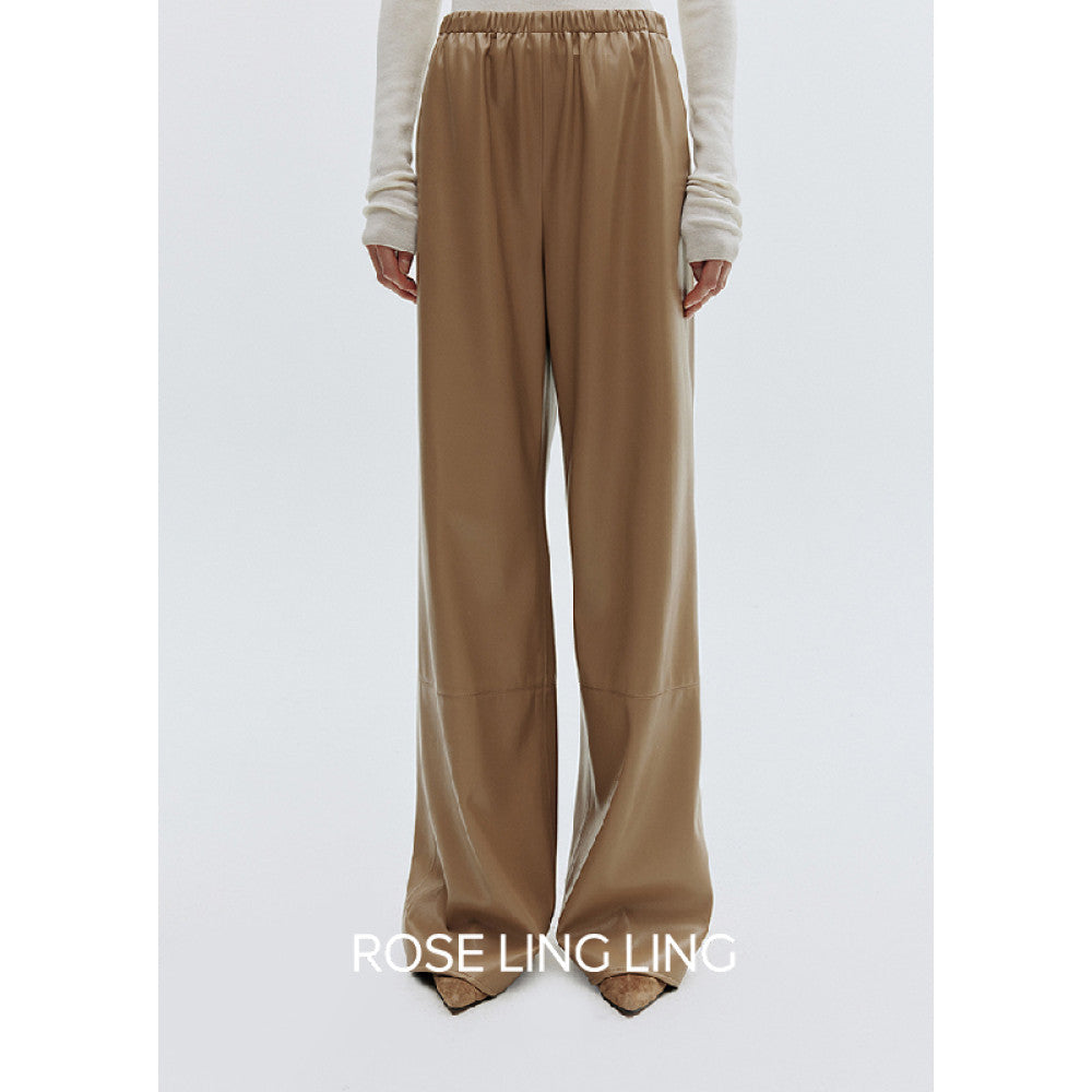 RoseLingLing Town Store Air Pants with Imported Craftsmanship Q Bounce Knock Soft Protein Leather Wide Leg Pants image 1
