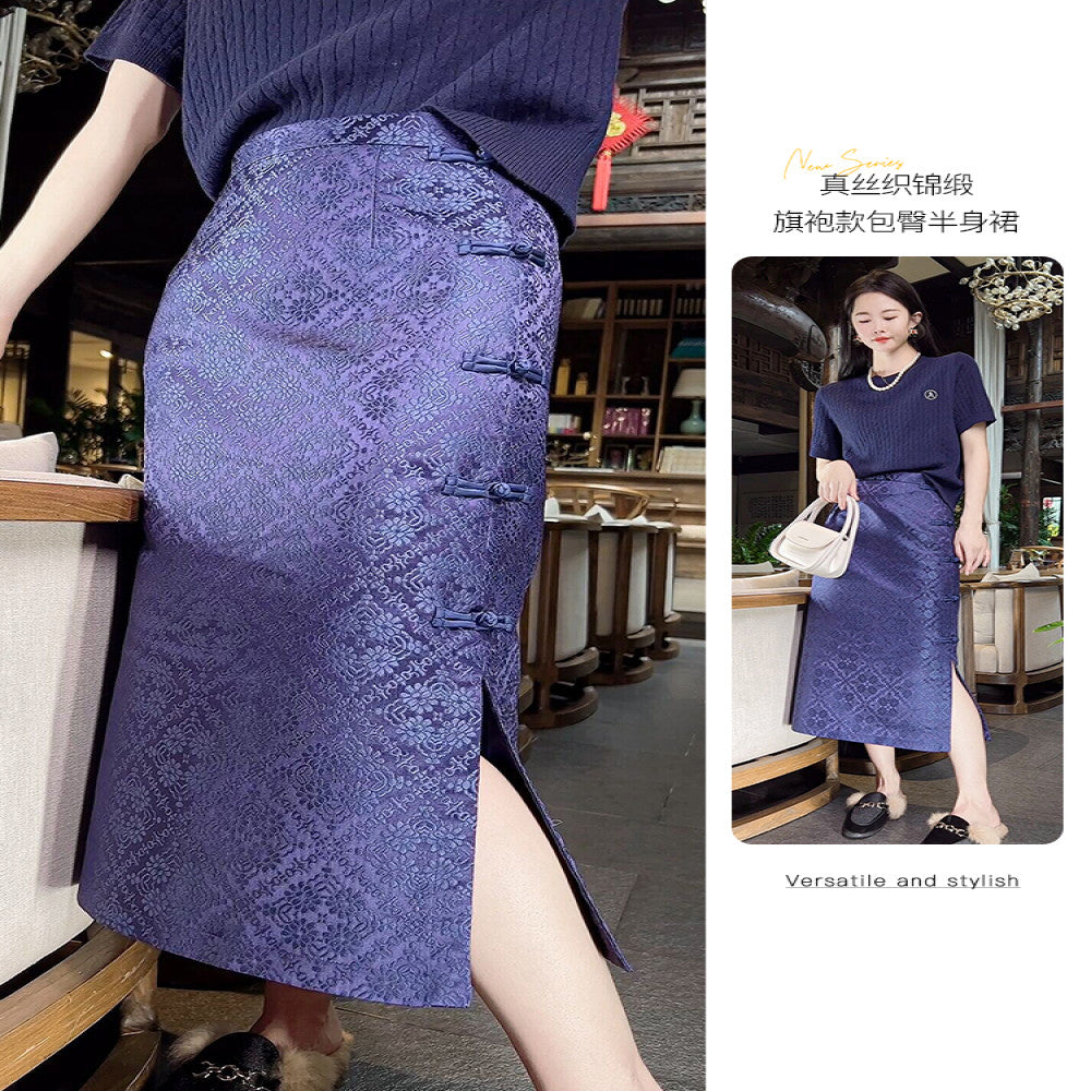 China Chic New Chinese Style Half length Dress Women s 2024 Autumn and Winter Vintage High waist Split Jacquard Hip Wrap Dress image 8