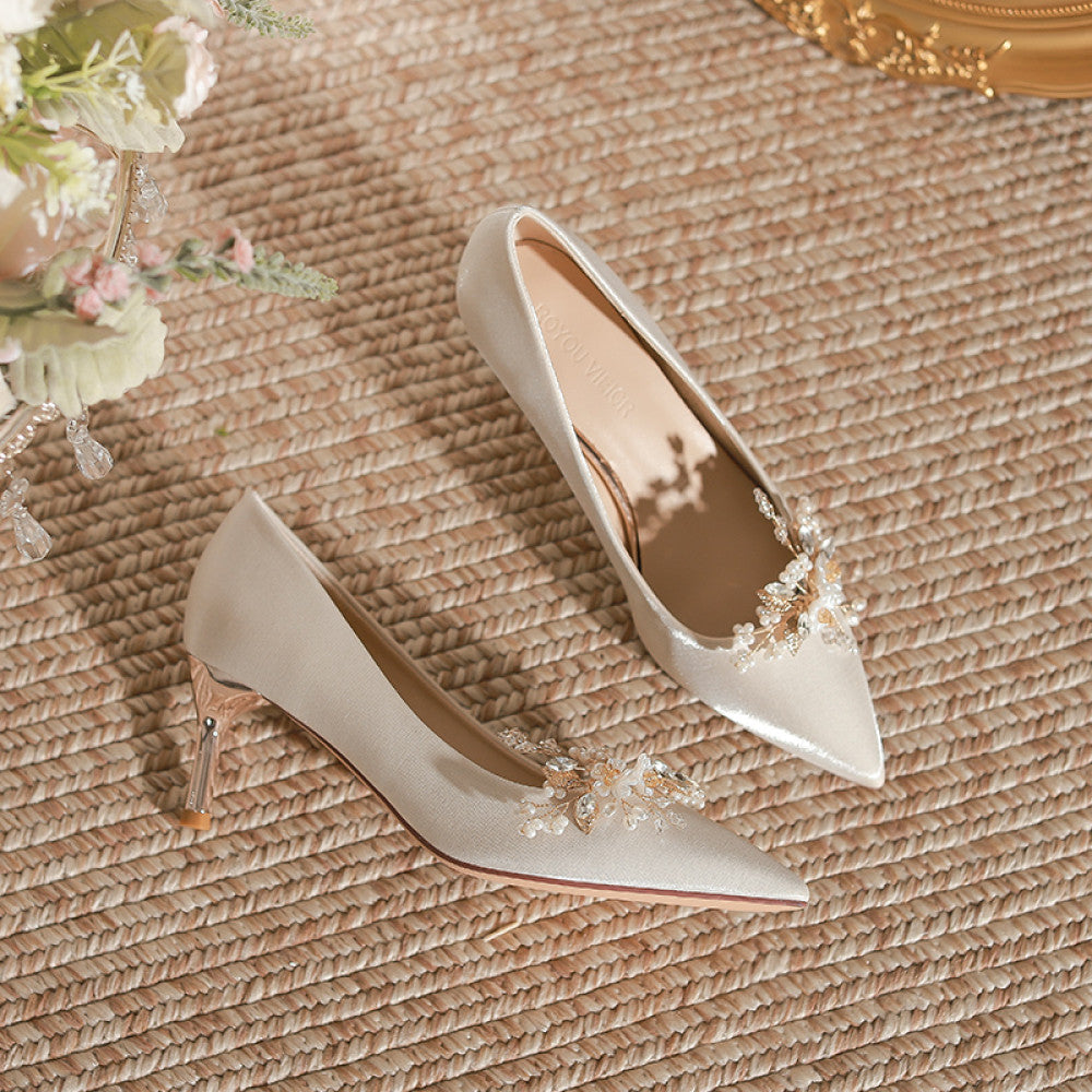 Red wedding shoes women s fashion show women s clothing two pairs of high heeled bridal shoes 2025 new pregnant women s thick heeled Chinese dress shoes image 48