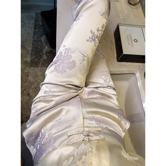 ASAYA2742 Ancient plant-dyed white retro small-leg pants