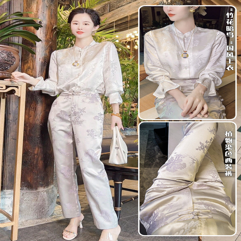 Ancient plant dyeing new Chinese style white small leg pants for women in early spring 2025 with a slim and flowing suit pants image 21