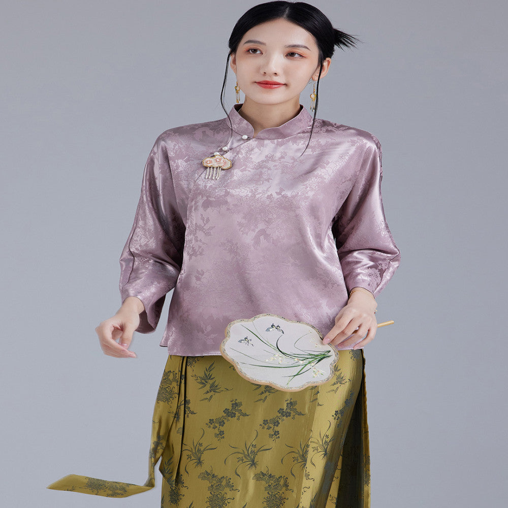 Moyu 2024 Early Autumn New Chinese Style Retro Improved Jacquard Section Tang Costume Top Chinese Literary Tea Dress Shirt image 19