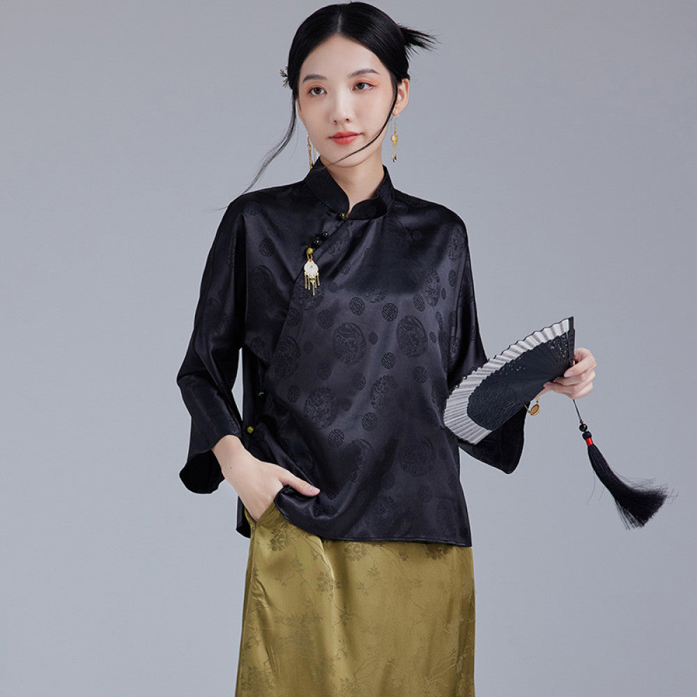 Moyu 2024 Early Autumn New Chinese Style Retro Improved Jacquard Section Tang Costume Top Chinese Literary Tea Dress Shirt image 29