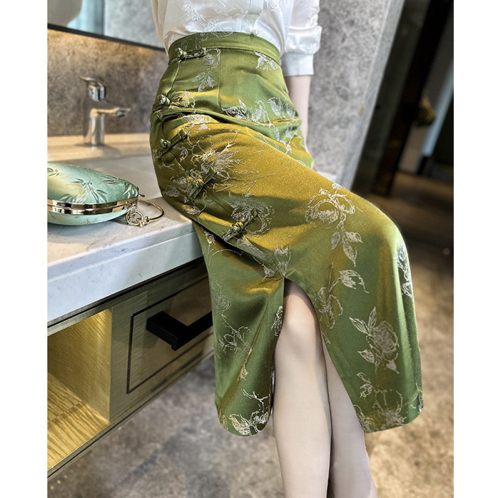 Ancient plant dyeing new Chinese style dress Chinese style half skirt for women in the spring and summer of 2025 wrapped buttocks buttoned open slit skirt image 11