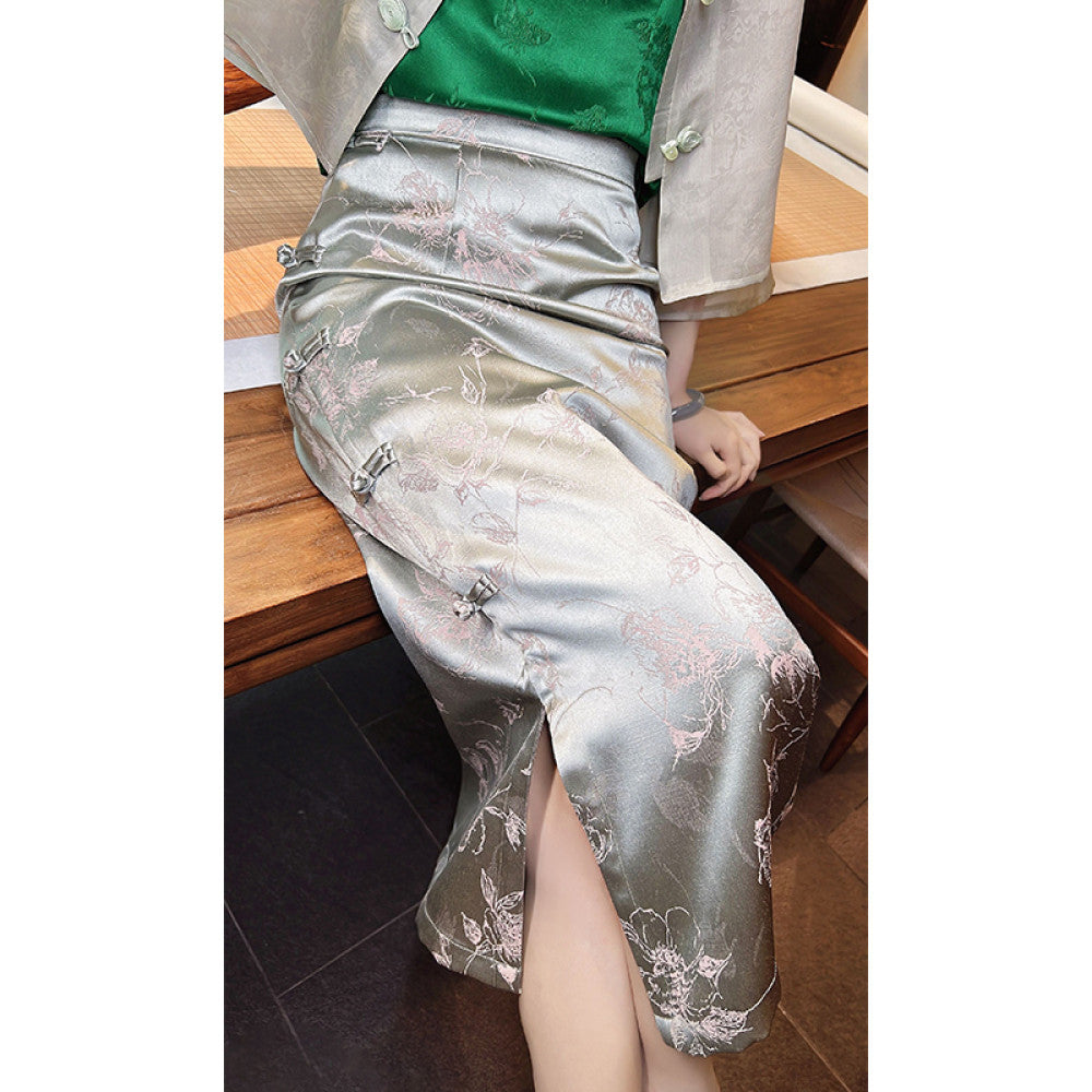 Ancient plant dyeing new Chinese style dress Chinese style half skirt for women in the spring and summer of 2025 wrapped buttocks buttoned open slit skirt image 32