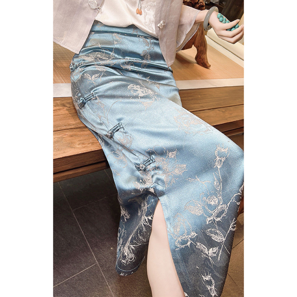 Ancient plant dyeing new Chinese style dress Chinese style half skirt for women in the spring and summer of 2025 wrapped buttocks buttoned open slit skirt image 41