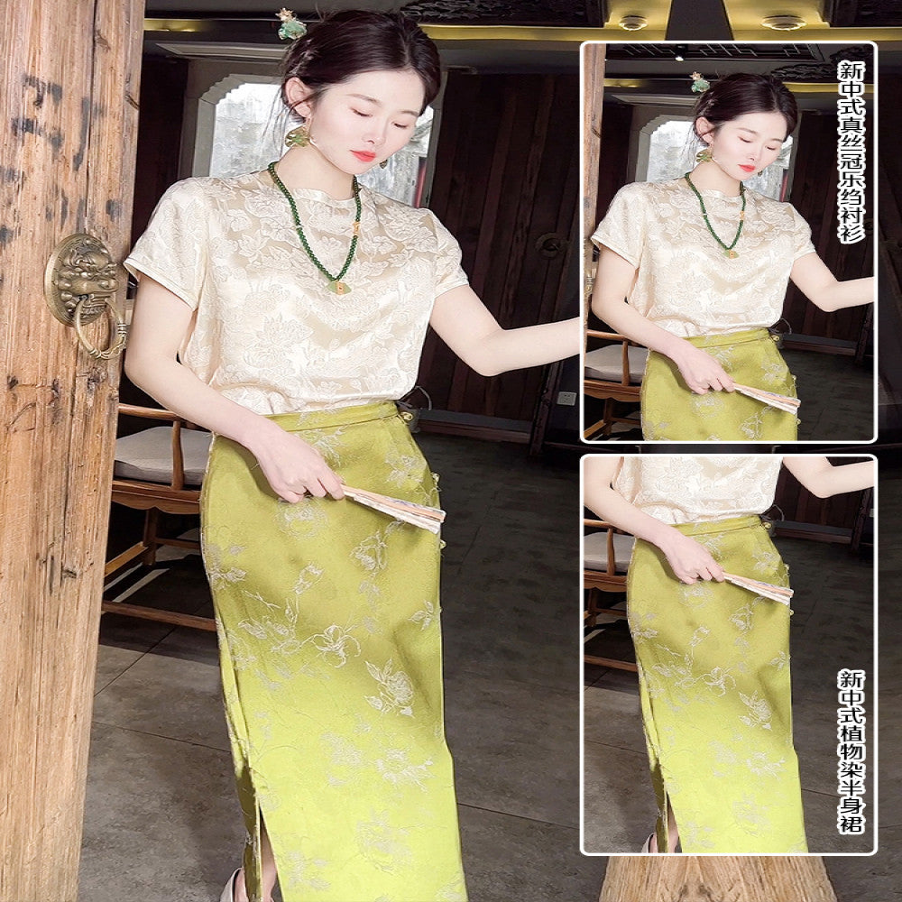 Ancient plant dyeing new Chinese style dress Chinese style half skirt for women in the spring and summer of 2025 wrapped buttocks buttoned open slit skirt image 48
