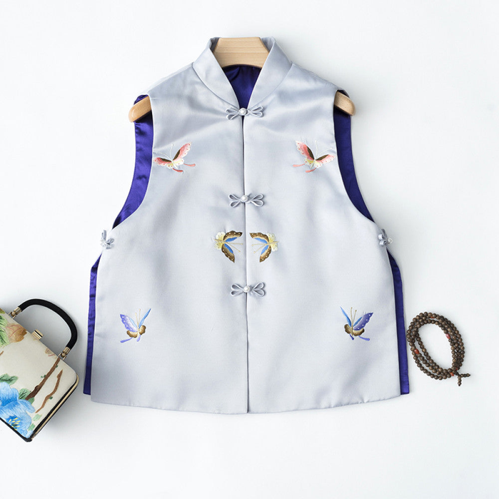 ASAYA2735 Elegant classic cheongsam for women retro Chinese style new Chinese style short butterfly embroidered stand collar vest